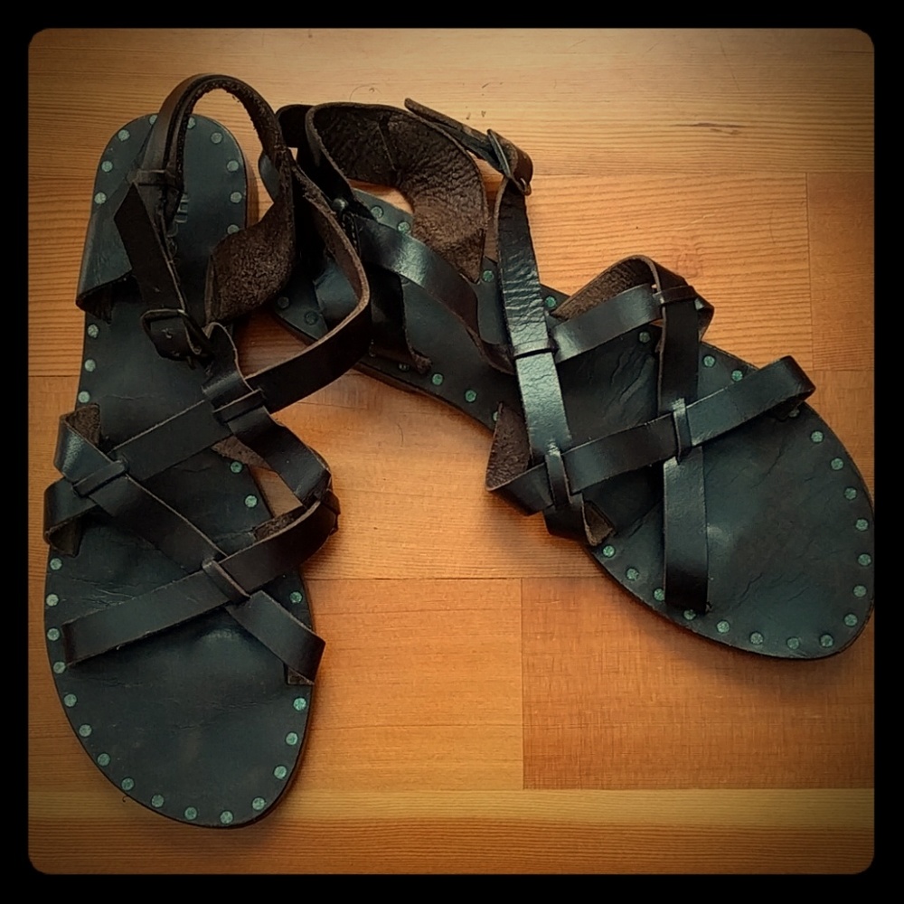 Strappy dark brown leather Diba sandals